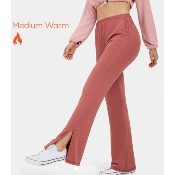 Halara Marshmallogy High Waisted Side Pocket Split Fleece Casual Flare Pants NEW - Picture 4 of 5